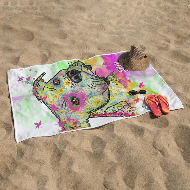 Preview: Badehandtuch Calli Callmund – Popart-Hundemotiv, 75x165 cm, 100 % Polyester, weich & schnelltrocknend